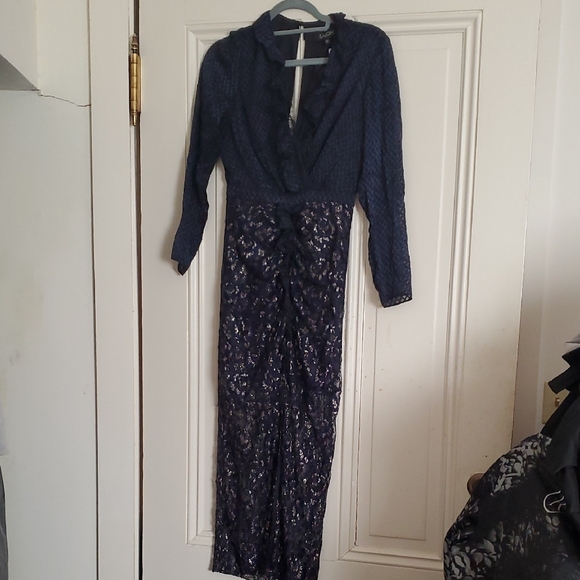 Sz Nwt $695 Saloni Elegant Navy Lace Dress